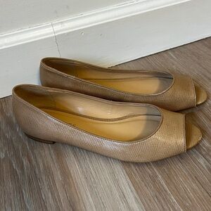 Talbots Peep Toe Tan Snake Embossed Leather Flats Size 9.5